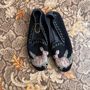 Black Loafers with Rabbit Embroidery